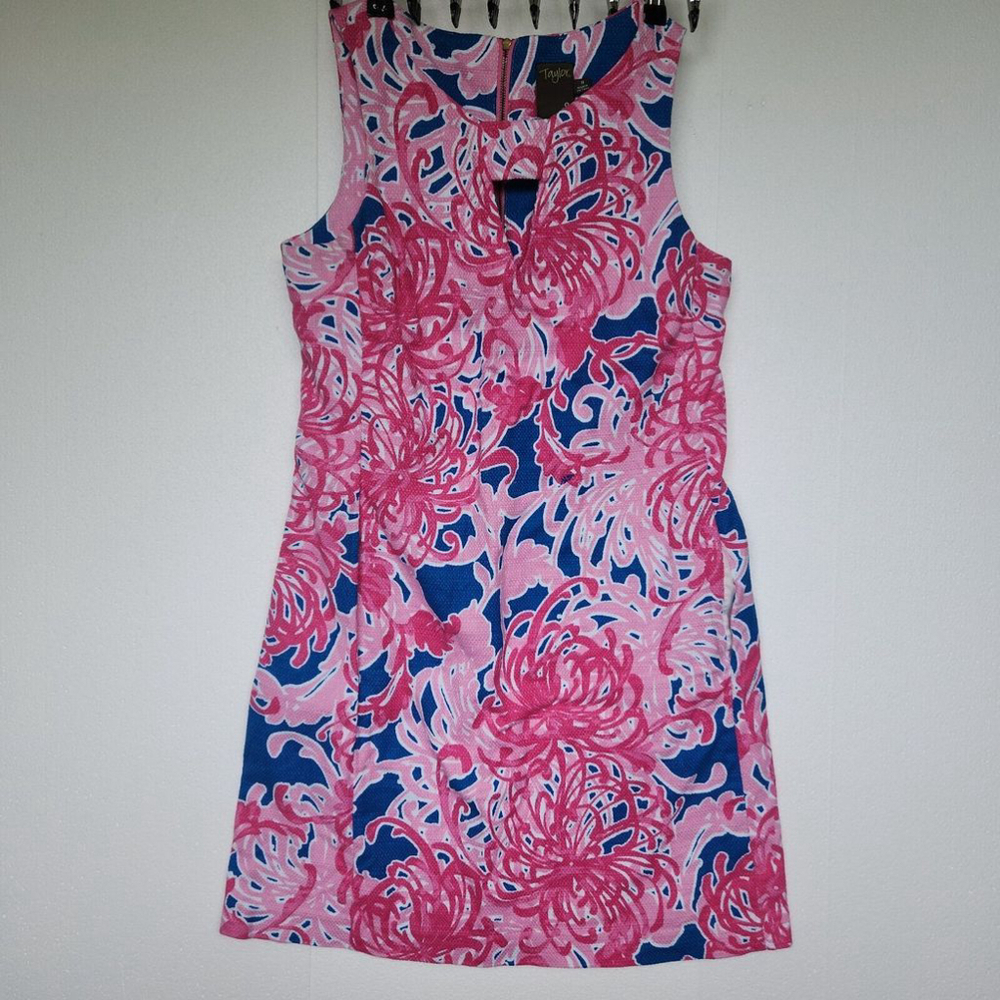 Just Taylor Abstract Floral Cotton Key-Hole Sleeveless Dress Small Beachwear